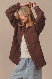 BiBi Mocha / S BiBi Quilted Gauze Long Sleeve Shacket – Oversized Buttoned Style