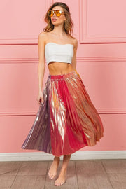 BiBi MULTI / S BiBi Metallic Color Block Pleats Midi Skirt