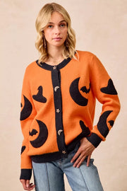 BiBi ORANGE/BLACK / S BiBi Halloween Witch Hat Moon Bat Artwork Cardigan