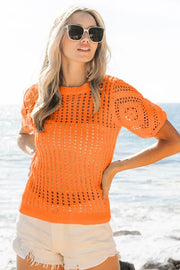 BiBi ORANGE / S BiBi Crochet Knit Cover Up With Puff Sleeves