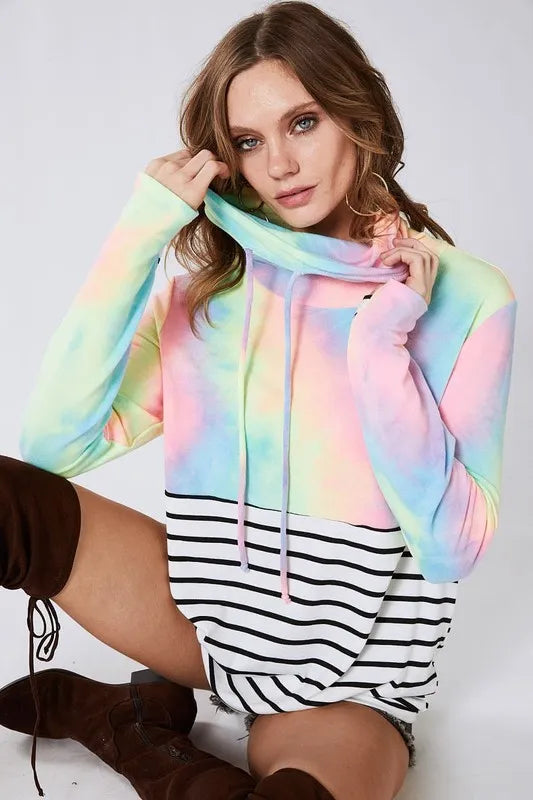 BiBi PASTEL TIEDYE / S BiBi Tie Dye French Terry Cowl Neck Top