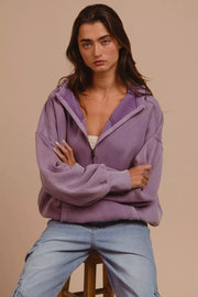 BiBi PERIWINKLE / S BiBi Stitch Detailed Elastic Hem Half Zip Fleece Hoodie