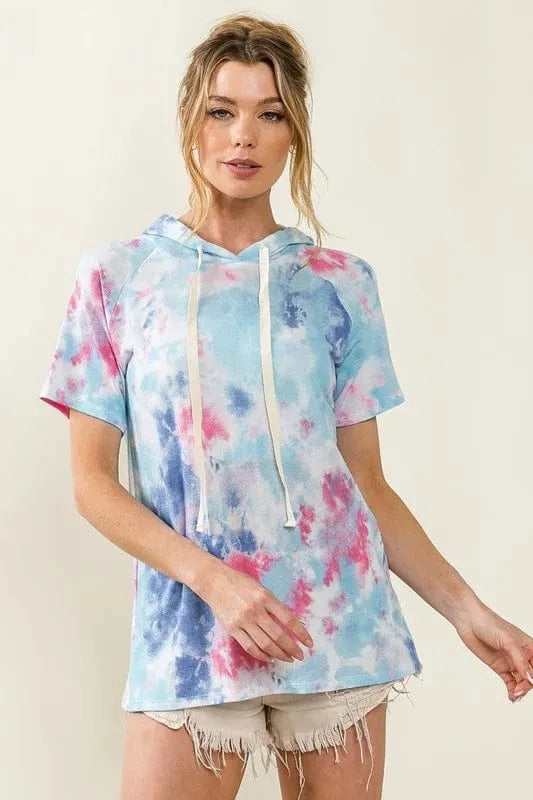 BiBi Sweatshirts & Hoodies AQUA BLUE / S BiBi Tie Dye Terry Hoodie with Drawstring