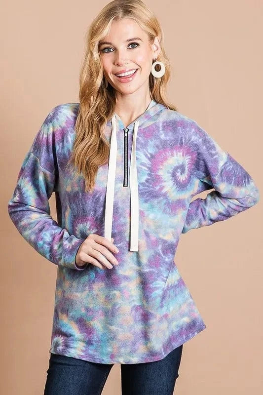 BiBi Sweatshirts & Hoodies BiBi Brushed Circular Tie Dye Print Terry Hoodie
