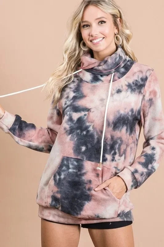 BiBi Sweatshirts & Hoodies BiBi Brushed Tie Dye Overlapped Turtle Neck Sweatshirt