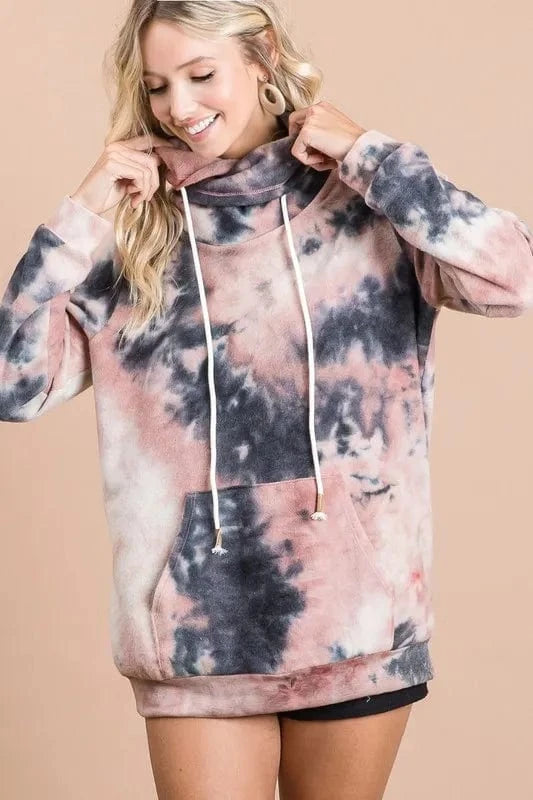 BiBi Sweatshirts & Hoodies BiBi Brushed Tie Dye Overlapped Turtle Neck Sweatshirt