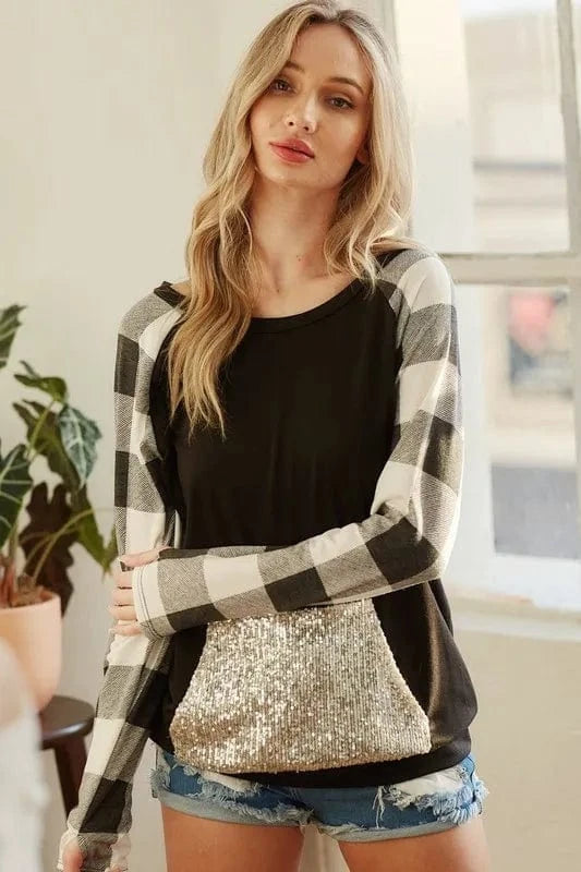 BiBi Sweatshirts & Hoodies BiBi French Terry Top with Sequins Kangaroo Pocket