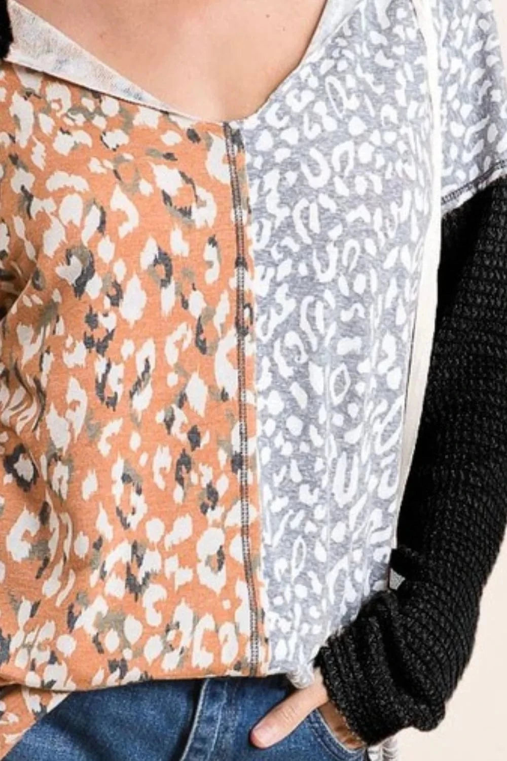 BiBi Sweatshirts & Hoodies BiBi Popcorn Waffle Knit Hoodie with Print Block Front