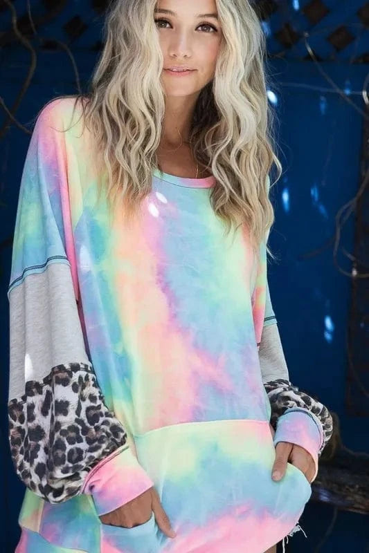 BiBi Sweatshirts & Hoodies BiBi Tie Dye French Terry Sweatshirt with Contrast