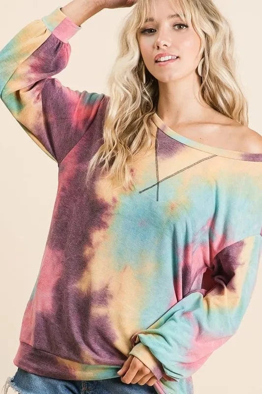 BiBi Sweatshirts & Hoodies BiBi Tie Dye Print French Terry Sweatshirt