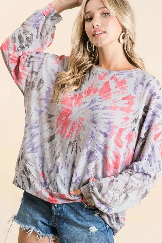 BiBi Sweatshirts & Hoodies BiBi Tie Dye Print Terry Pull Over