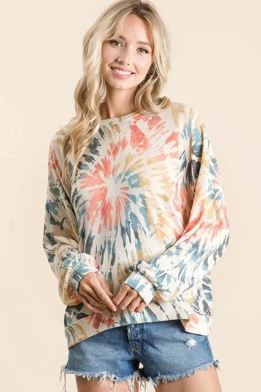BiBi Sweatshirts & Hoodies BiBi Tie Dye Print Terry Pull Over