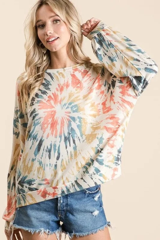 BiBi Sweatshirts & Hoodies BiBi Tie Dye Print Terry Pull Over