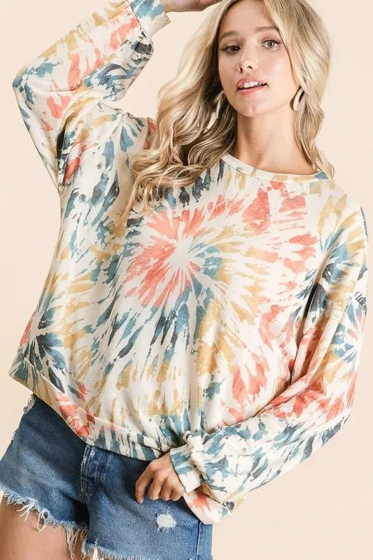 BiBi Sweatshirts & Hoodies BiBi Tie Dye Print Terry Pull Over