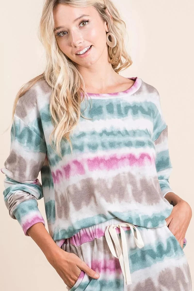 BiBi Sweatshirts & Hoodies BiBi Tie Dye Print Terry Sweatshirt