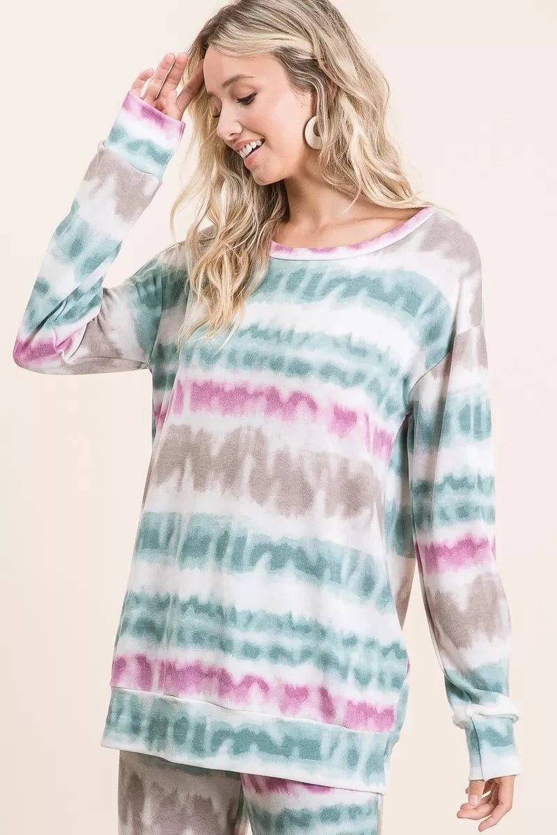 BiBi Sweatshirts & Hoodies BiBi Tie Dye Print Terry Sweatshirt