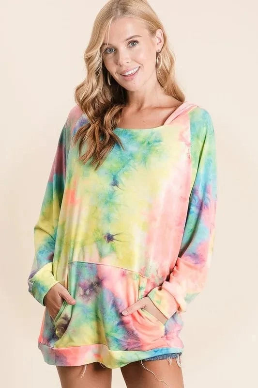 BiBi Sweatshirts & Hoodies BiBi Tie Dye Terry Hoodie with Kangaroo Pocket