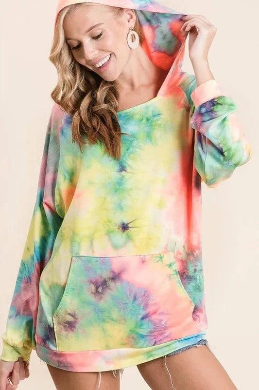BiBi Sweatshirts & Hoodies BiBi Tie Dye Terry Hoodie with Kangaroo Pocket