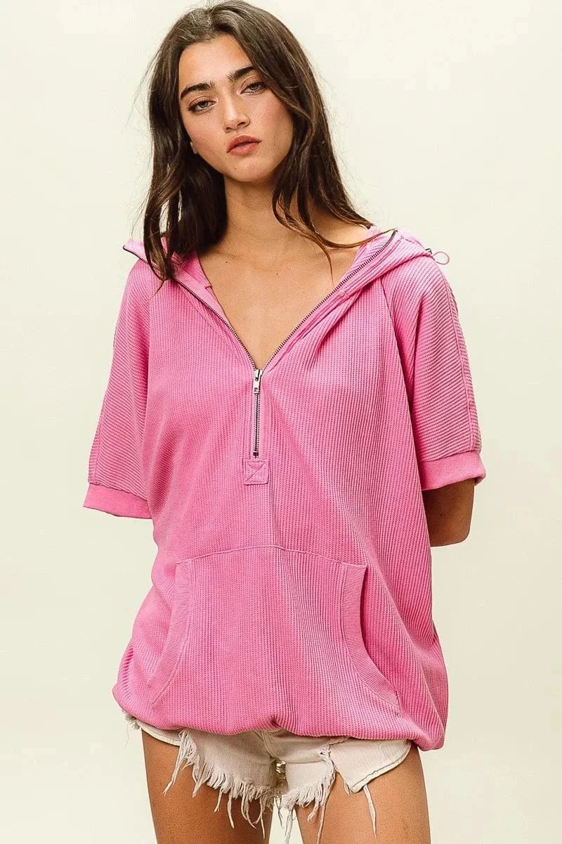 BiBi Sweatshirts & Hoodies BiBi Vintage Washed Waffle Thermal Hoodie