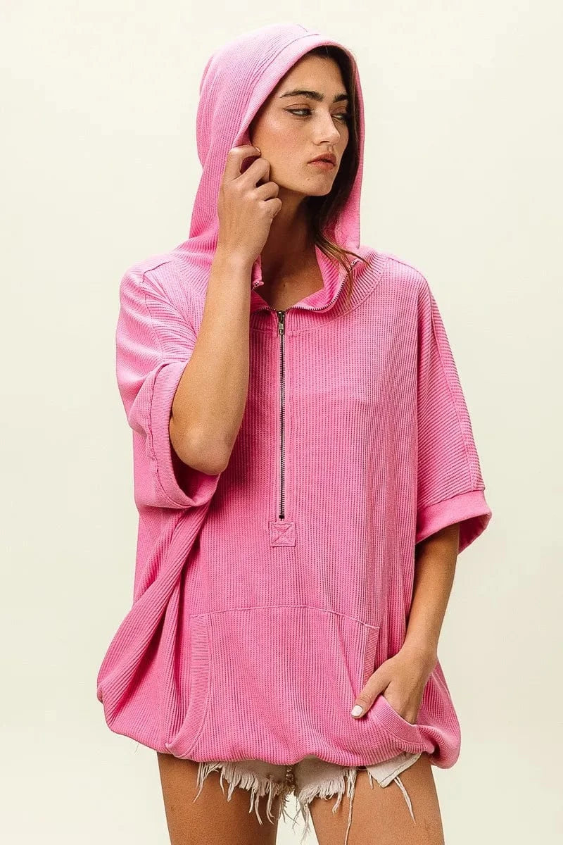 BiBi Sweatshirts & Hoodies BiBi Vintage Washed Waffle Thermal Hoodie