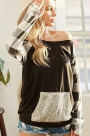 BiBi Sweatshirts & Hoodies BLACK/BLACK CHECK / S BiBi French Terry Top with Sequins Kangaroo Pocket