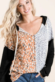 BiBi Sweatshirts & Hoodies BLACK/MUSTARD / S BiBi Popcorn Waffle Knit Hoodie with Print Block Front