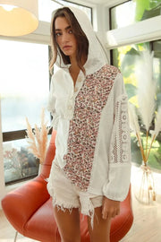 BiBi Sweatshirts & Hoodies IVORY / S BiBi Slub Jersey with Lace Combo Buttoned Hoodie Top