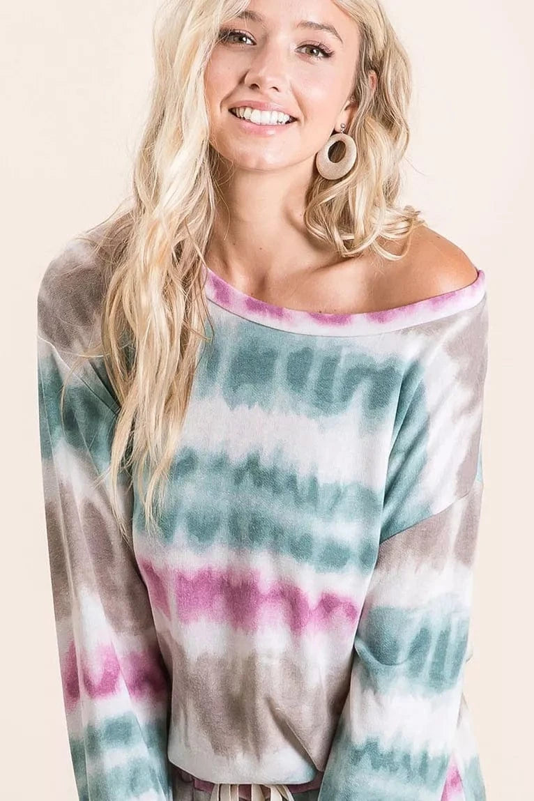BiBi Sweatshirts & Hoodies JADE/FUCHSIA/TAUPE / S BiBi Tie Dye Print Terry Sweatshirt