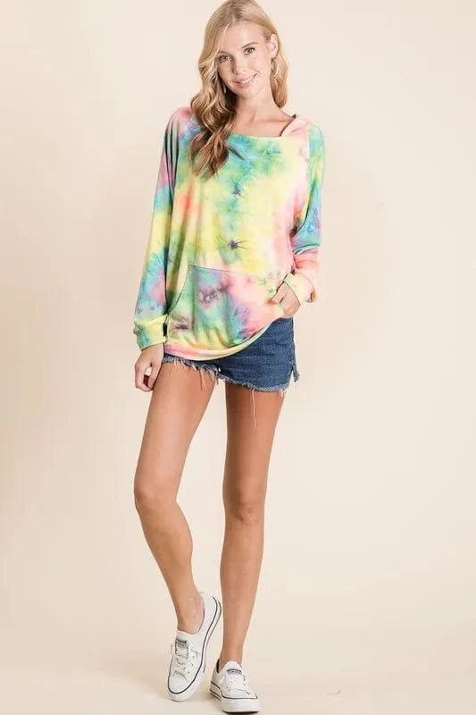BiBi Sweatshirts & Hoodies LIME/PINK/PURPLE / S BiBi Tie Dye Terry Hoodie with Kangaroo Pocket