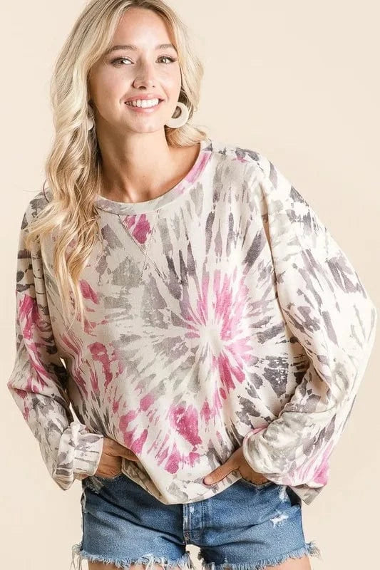 BiBi Sweatshirts & Hoodies MAGENTA MULTI / S BiBi Tie Dye Print Terry Pull Over