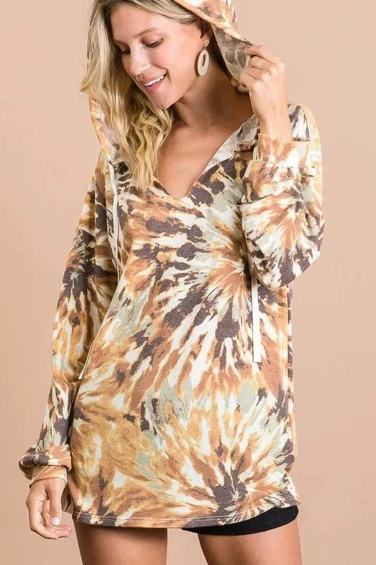 BiBi Sweatshirts & Hoodies MUSTARD TIE DYE / S BiBi Tie Dye Terry Hoodie With Twill Tape Drawstring