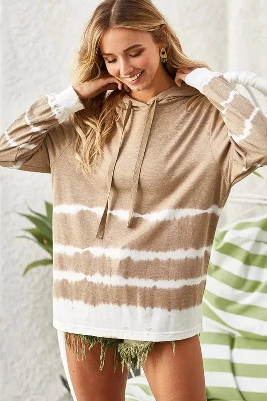 BiBi Sweatshirts & Hoodies Tan / S BiBi Drawstring Tie-Dye French Terry Hoodie