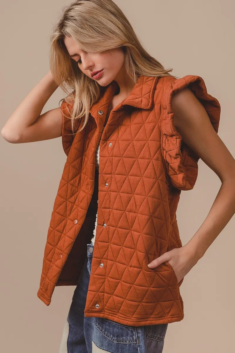 BiBi Vests BiBi Quilting Knit Ruffle Sleeve Vest