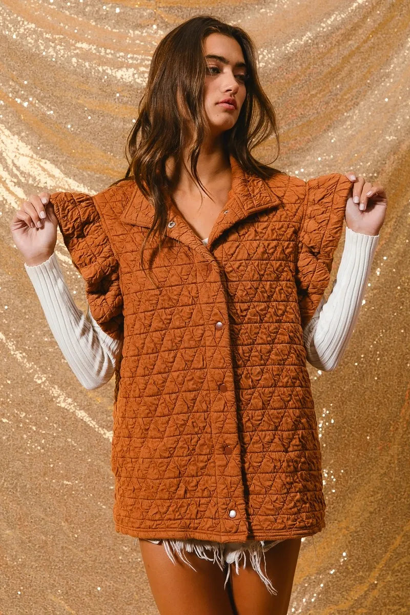 BiBi Vests BiBi Quilting Knit Ruffle Sleeve Vest
