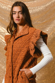 BiBi Vests RUST / S BiBi Quilting Knit Ruffle Sleeve Vest