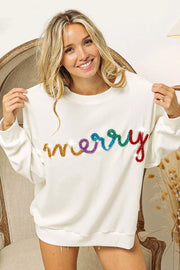 BiBi WHITE/MULTI / S BiBi Merry Tinsel Lettering Drop Shoulder Sweatshirt