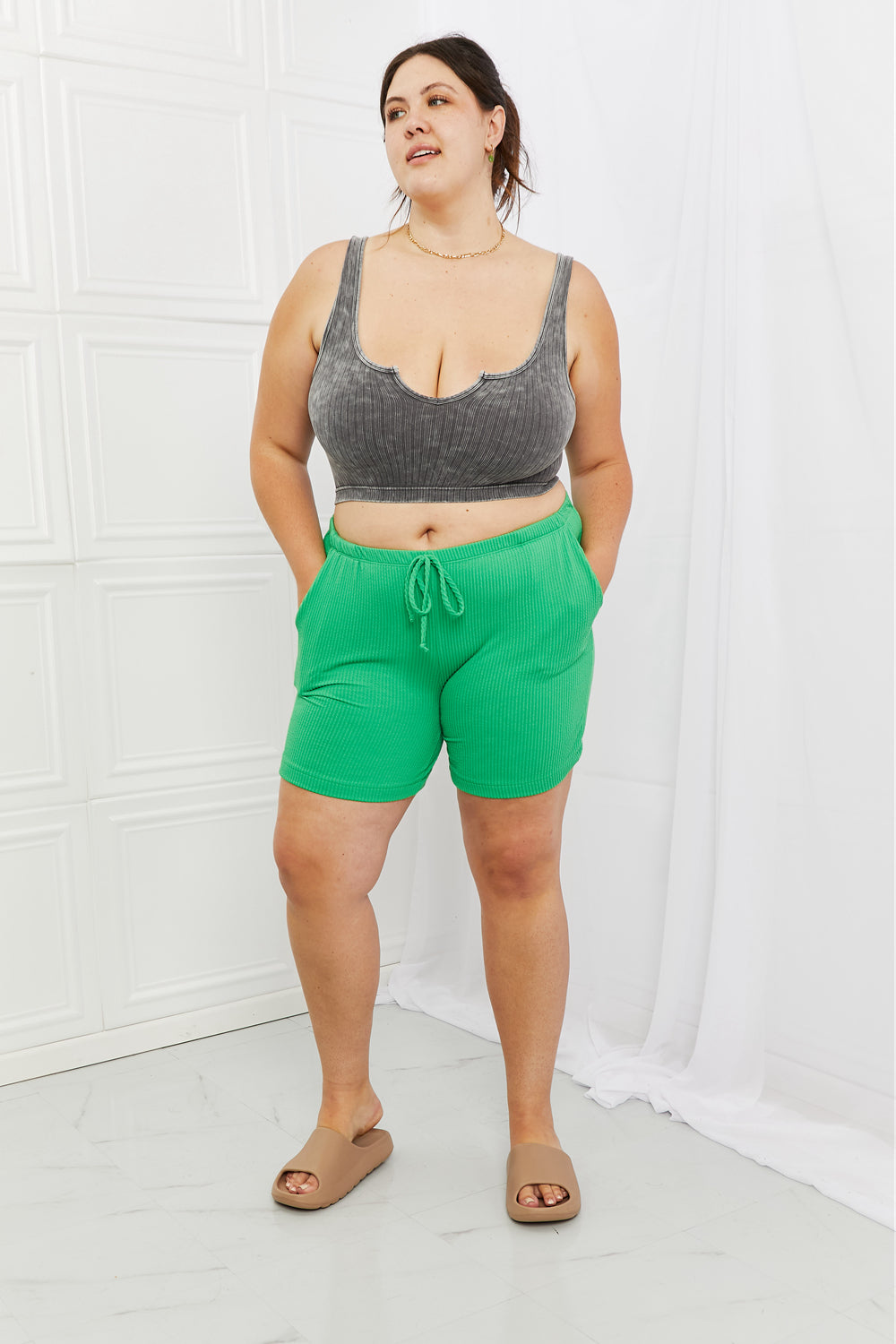 Blumin Apparel Blumin Apparel Too Good Full Size Ribbed Shorts in Green