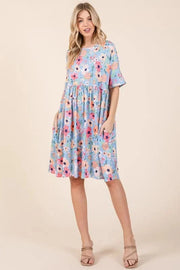 BOMBOM dresses AS SHOWN / S BOMBOM Floral Shirred Dress with Pockets