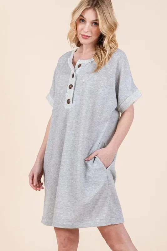 BOMBOM dresses BOMBOM Casual Contrast Trim Henley Dress