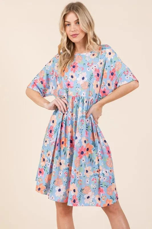BOMBOM dresses BOMBOM Floral Shirred Dress with Pockets