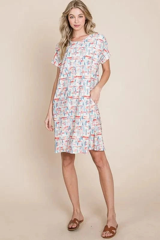 BOMBOM dresses BOMBOM Printed Round Neck Short Sleeve Tee Dress