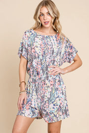 BOMBOM Grey / S BOMBOM Printed Short Sleeve Drawstring Romper