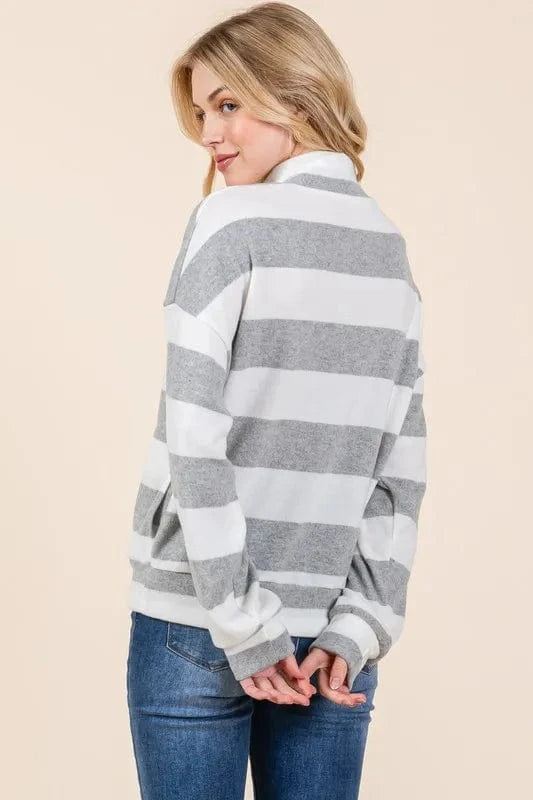 BOMBOM Sweatshirts & Hoodies BOMBOM Striped Quarter Zip Drop Shoulder Sweatshirt
