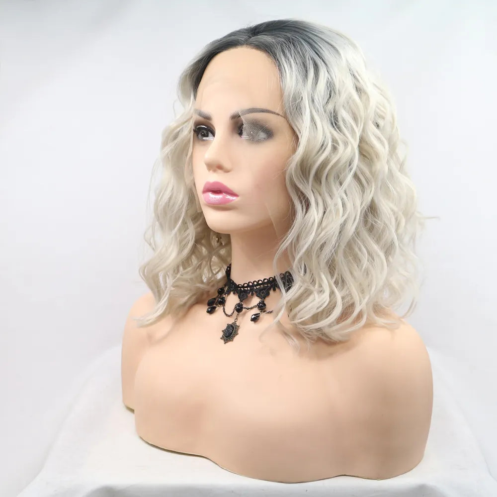 Back of mid length wavy lace front wig