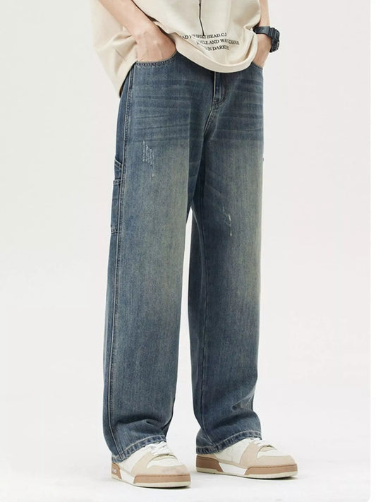 Men's Washed Wide Leg Jeans - Fashorio