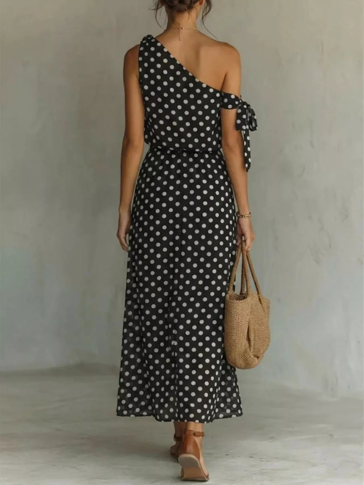 Plus size polka dot maxi dress side view