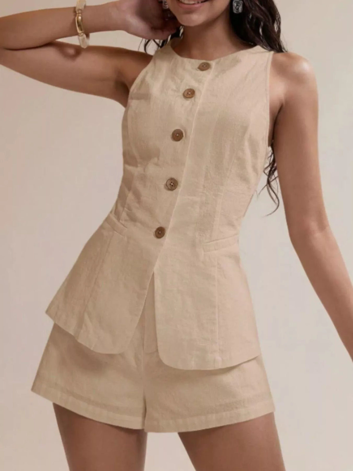 Button Down Sleeveless Top and Shorts Set, view 6