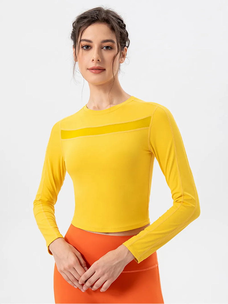 round neck long sleeve active tee front view