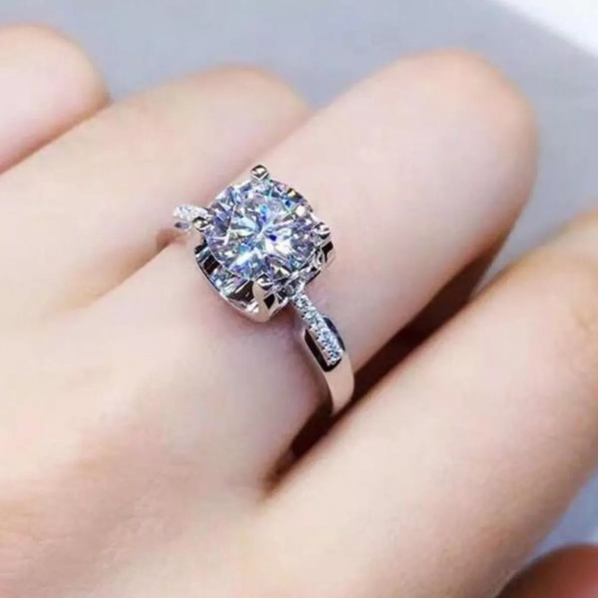 2 carat moissanite sterling silver ring, front view