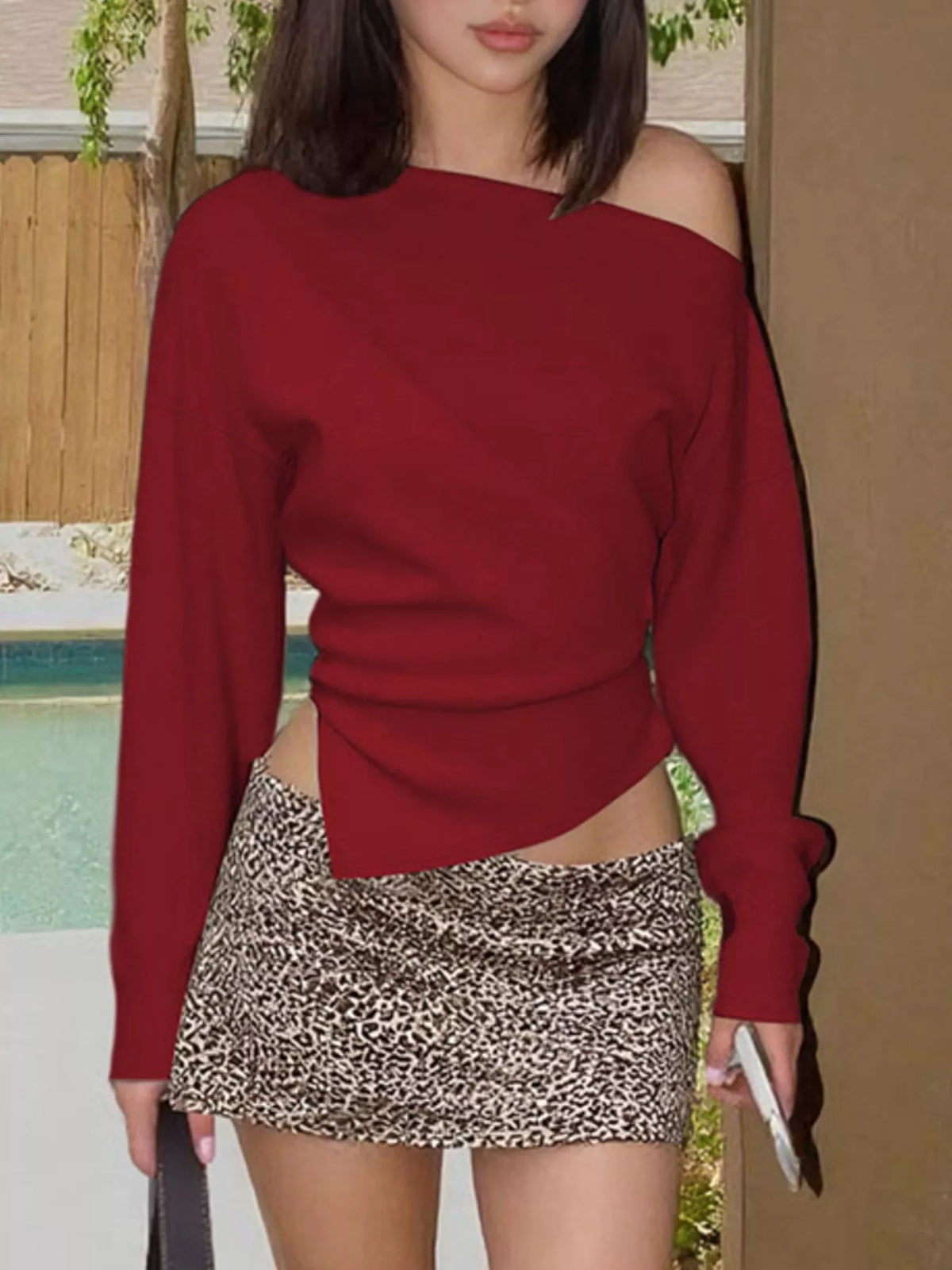 Close up of the stretch fabric on the long sleeve top